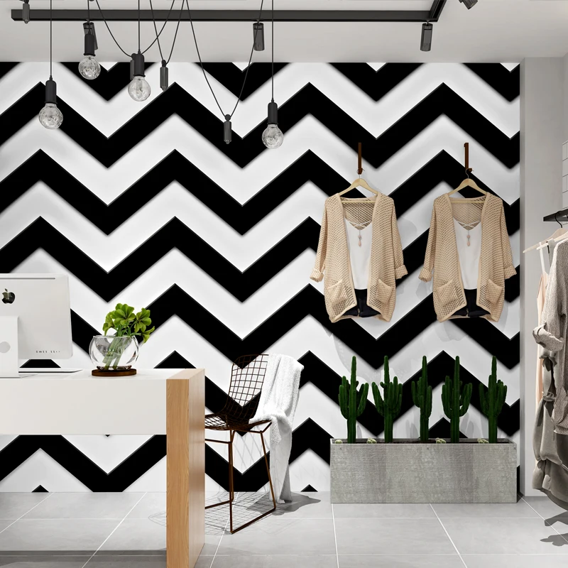 黒 白波壁紙現代のファッション防水 3d 壁の壁画リビングルームの寝室の壁紙ロール 壁紙 Aliexpress