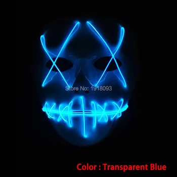 

Transparent BlueEL wire Halloween Mask ghost Slit mouth LED Mask Flashing LED Strip Neon Glowing light dance DJ Carnival Mask