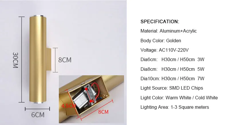 Northern Europe Wall Light Gold Tube Design Wall Lights LED Creative Gold Wall Lamp Loft Bedroom Corridor Bar Coffee Shop Light (12)