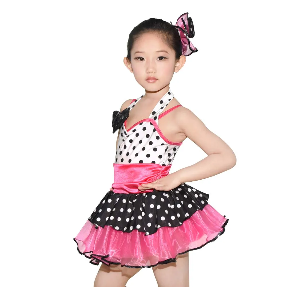 

MiDee Polka Dots Dance Dress Halter Neck Wide Waistband Bows at Shoulder Solo Dance Performance Dress for Girls