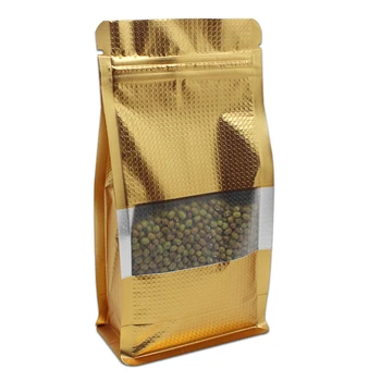 

Gold Embossed Mylar Stand Up Zip Lock Side Gusset Bags with Window Reusable Zipper Aluminum Foil Plastic Dried Food Storage Bags