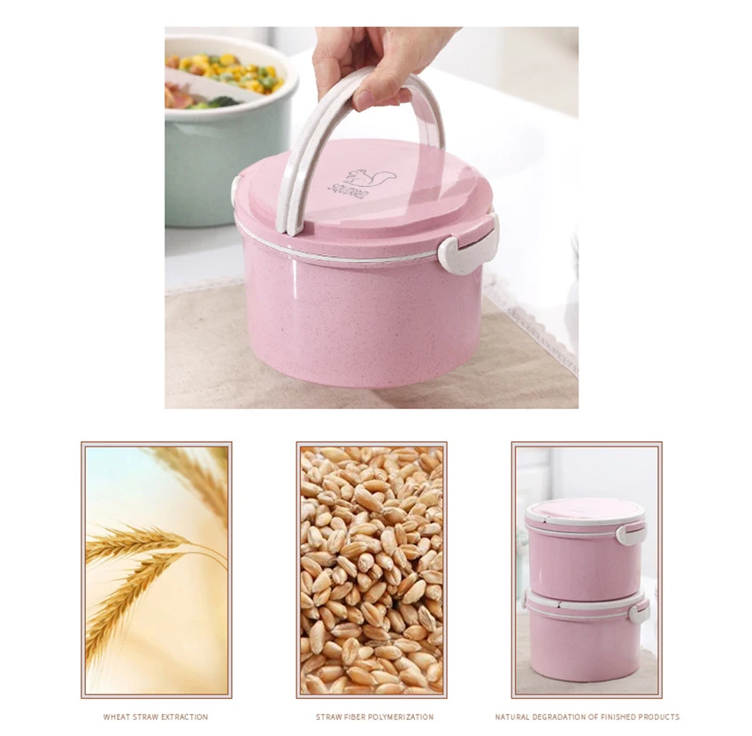 LIYIMENG Plastic Microwave Round Lunch Box 2 Layer Portable Dinnerware Food Storage Container Lunchbox For Picnic Office Workers A6