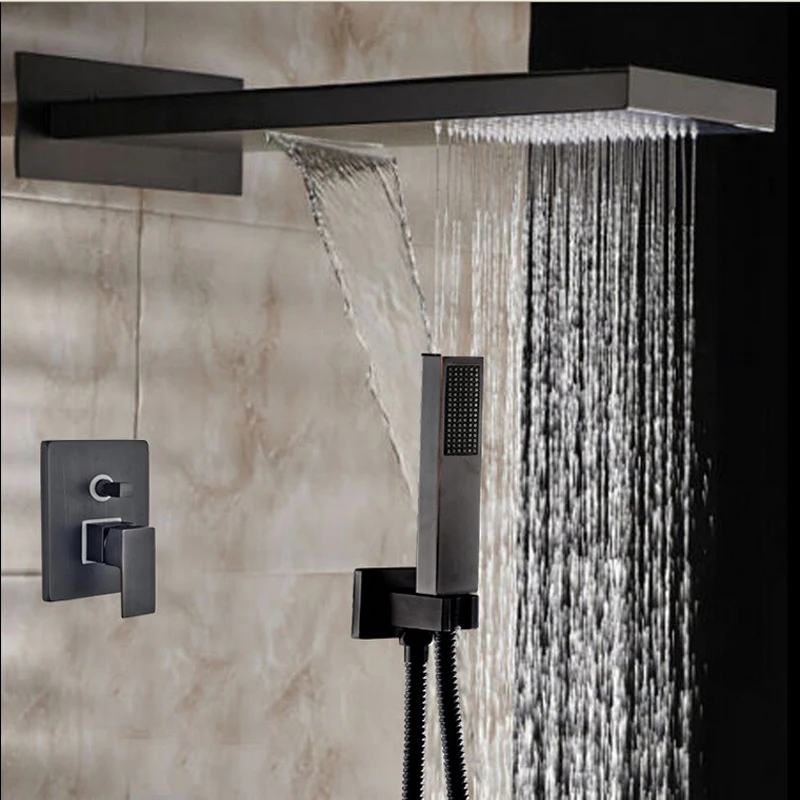 Rainfall & Waterfall Shower Faucet 2 Ways Valve Mixer Hose Hand Shower