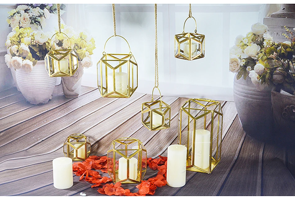 Европейский ручной работы золотой стеклянный подсвечник подвесной фонарь свадебное Рождественское украшение дома