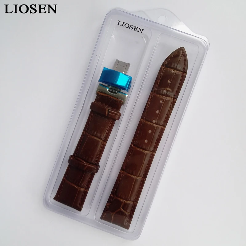 Ремешок LIOSEN из натуральной кожи для наручных часов Двухкнопочный складной