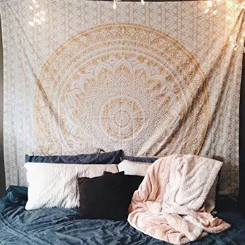 

Tapestry Gold India Mandala Tapestry, Queen Indian Mandala Wall Art Hippie Wall Hanging Bohemian Bedspread Drop Shipping 30
