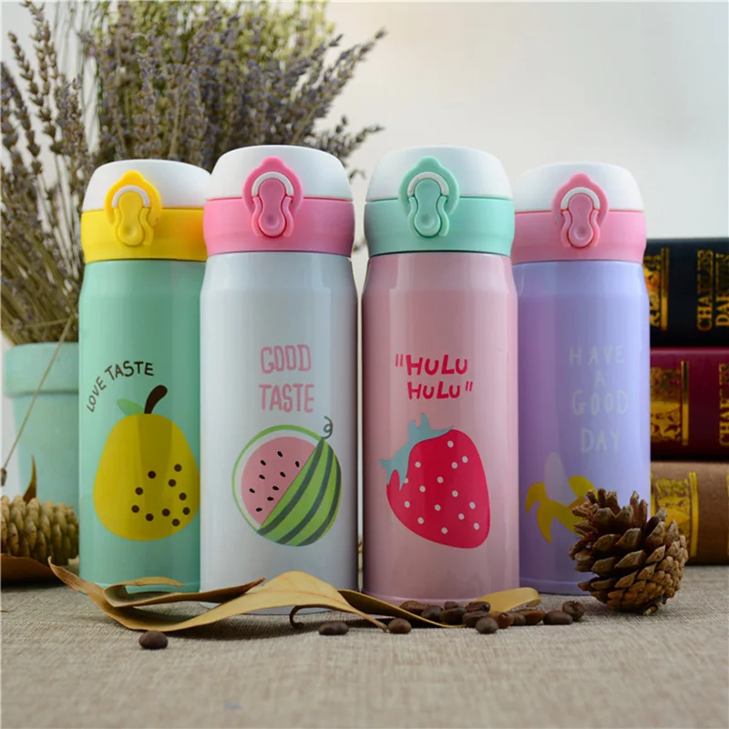 

350ml/500ml Fruit Pattern Thermos Cup Stainless Steel Vacuum Bottle Children Outdoor Travel Thermal Bottle Baby Insulation Cup