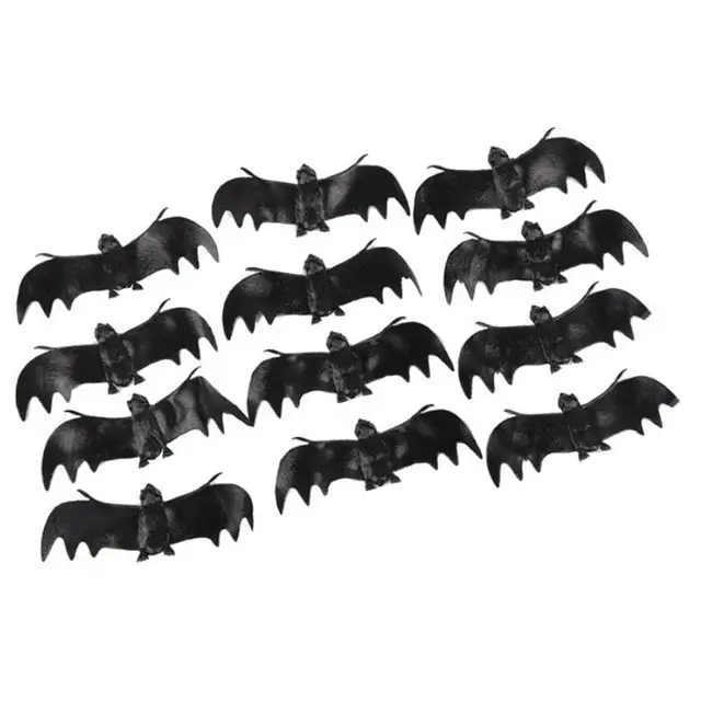12pcs/lot Halloween Decorative Bats Toys Small Black Plastic Fake Bats