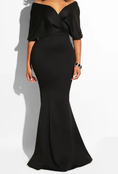 

Women Fishtail Formal Dress Women Elegant Cross Even Sleeve Off Shoulder Women Dresses Ruffles Wrap Long Club Party Dress