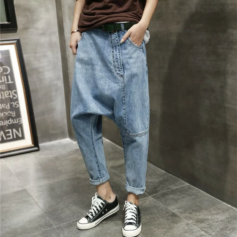 Мужские Мешковатые Джинсовые штаны с заниженным шаговым швом Harajuku Хип-хоп шаровары джинсы с заниженным шаговым швом свободные летние мужские штаны X9140