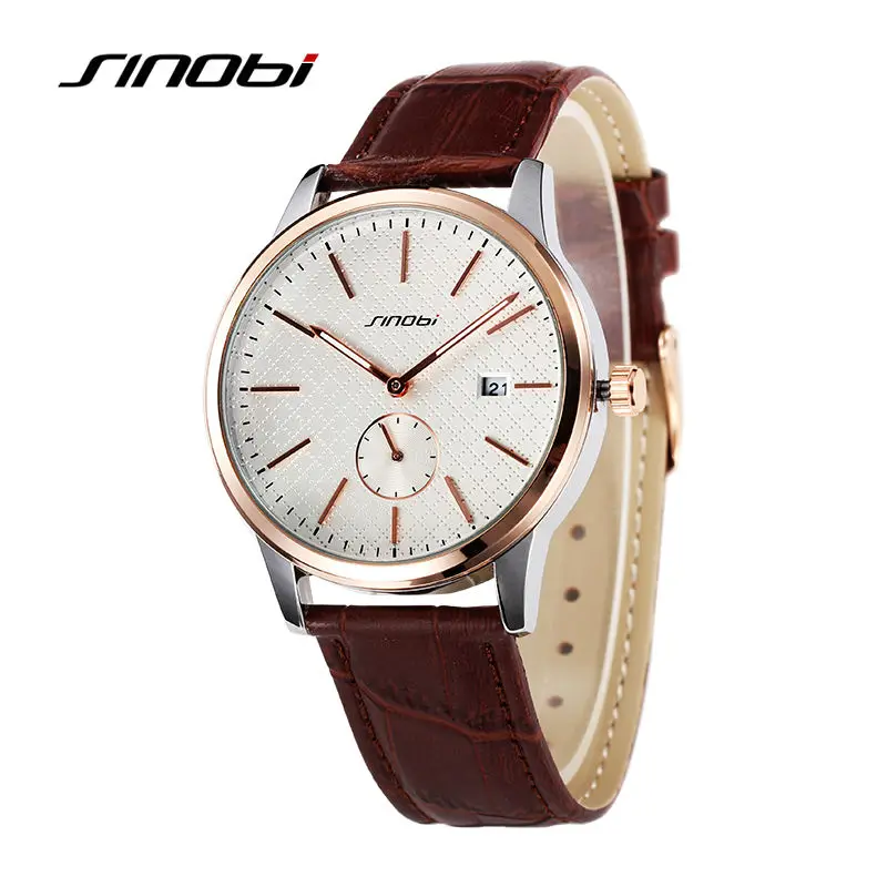 

Sinobi Top Brand Mens Watches Luxury Business Dress Wristwatches Leather Band Quartz Watch Men Gold Relogio Masculino Waterproof