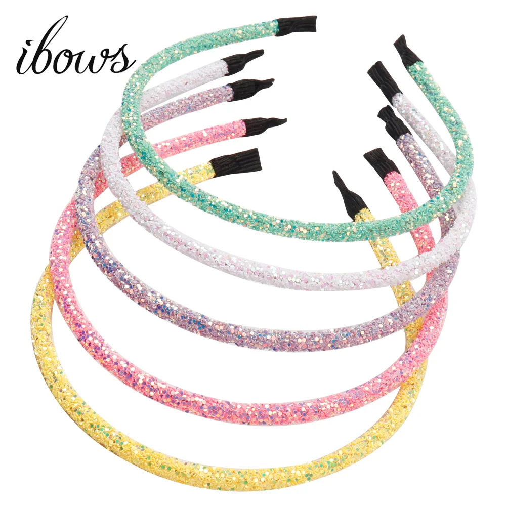 

IBOWS Hair Accessories Hair Bands for Girls 5 Pcs Solid Glitter Hairband 5 Inch Shiny Glitters Hair Hoop for Women Hair Band