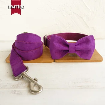 

MUTTCO retailing self-designed luxury dog supplies THE CANDY PURPLE handmade 5 sizes bow tie dog collars and leashes set UDC029