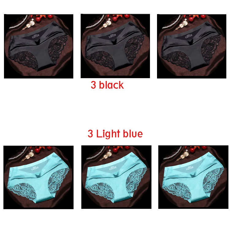Для женщин Штаны еху трусики Для женщин кружева белье сплошной цвет бесшовные трусики со средней посадкой трусы женские хлопковые трусы - Цвет: 3 black 3 Light blue