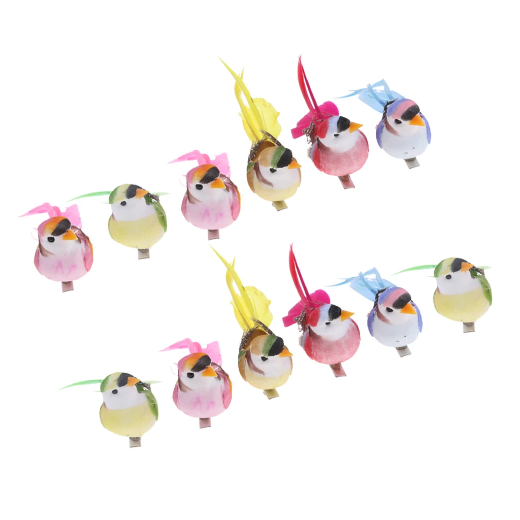 12pcs Artificial Bird Foam Magpie Colorful Feathered Bird Fake Simulation Home Garden Decoration Indoor Home Decor 