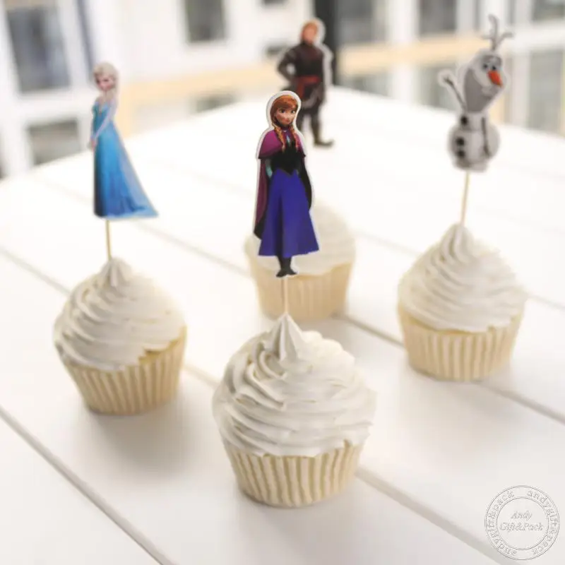 24 pcs Brave Princess Elsa Cup cake topper pick Snow Queen ...