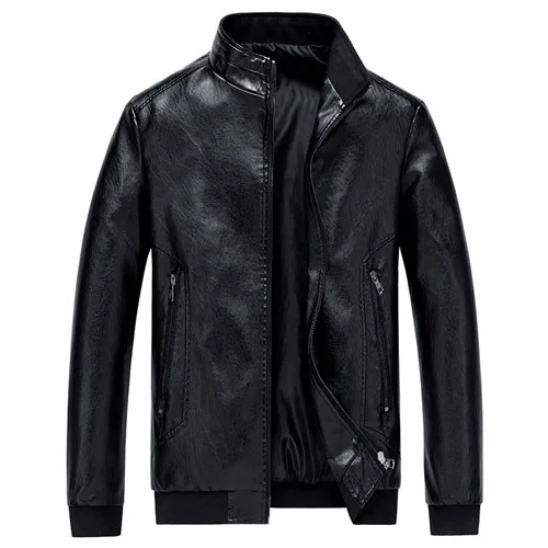 Мужская куртка DAVYDAISY размера плюс 8XL 7XL 6XL 5XL, мужские Куртки из искусственной кожи со стоячим воротником, осенне-зимнее приталенное модное пальто JK106 - Цвет: black