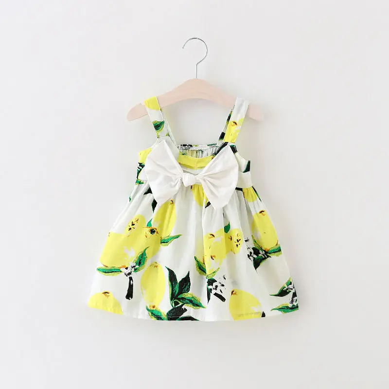 Летнее повседневное детское летнее платье с лимонами и цветочным принтом для маленьких девочек Одежда для новорожденных и малышей, одежда с лимонами для маленьких девочек - Цвет: Цвет: желтый