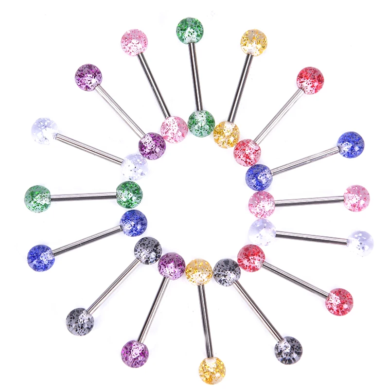 8PCS/Set Surgical Steel Glitter Tongue Piercing Ball Barbell Bar Tongue Ring Body Studs Piercing Jewelry Women Men Piercing