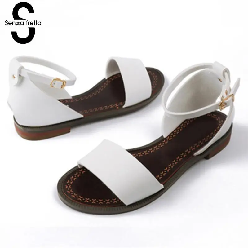 

Senza Fretta Women Shoes Summer Round Head Sandals Fashion Flat Bottom Sandals Casual Women Sandals Scarpe Donna Plus Size