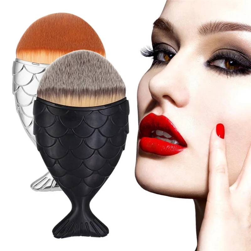 

1pcs Black Silver Pro Fish Scale Makeup Brush Fishtail Bottom Brush Powder Blush Makeup Foundation Cosmetic Brushes Tool kits
