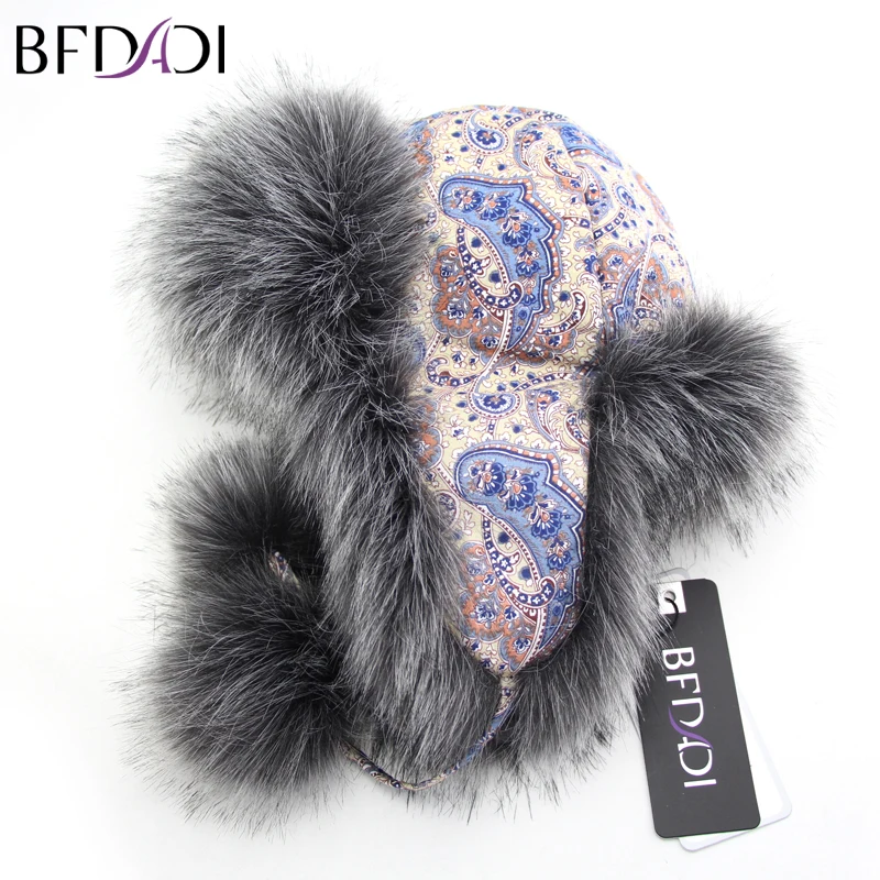 BFDADI новая длинная меховая шапка бомбер для женщин с цветочным принтом дизайн