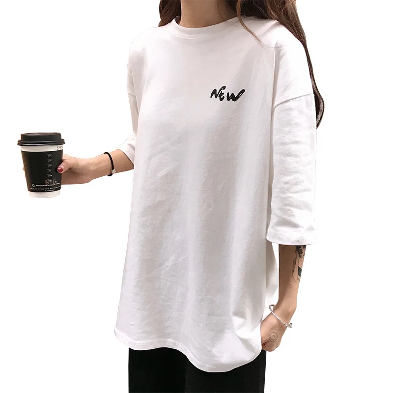 

The new ZXQJ 2019 summer short-sleeved women's T-shirt is loose, simple and stylish with a rounded collar