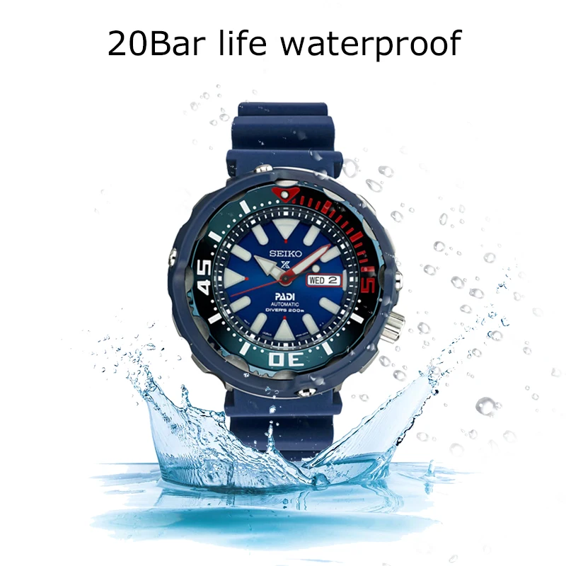 Оригинальные часы Seiko Padi, 20 бар, водонепроницаемые автоматические мужские часы, высокопрочные ремешки из смолы для ныряльщика, для плавания SRPA83J1