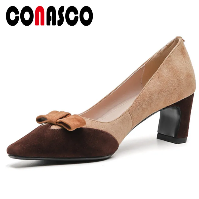 

CONASCO High Quality Pumps For Women Suede Leather High Heels Square Heel Pumps Spring Summer Prom Party Elegant Shoes Woman