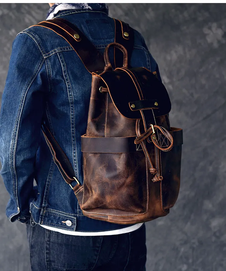 Мужская Дорожная сумка, рюкзак для альпинизма, ручная работа, масло, натуральная кожа, большая емкость, сумка-мешок на плечо, мужской рюкзак