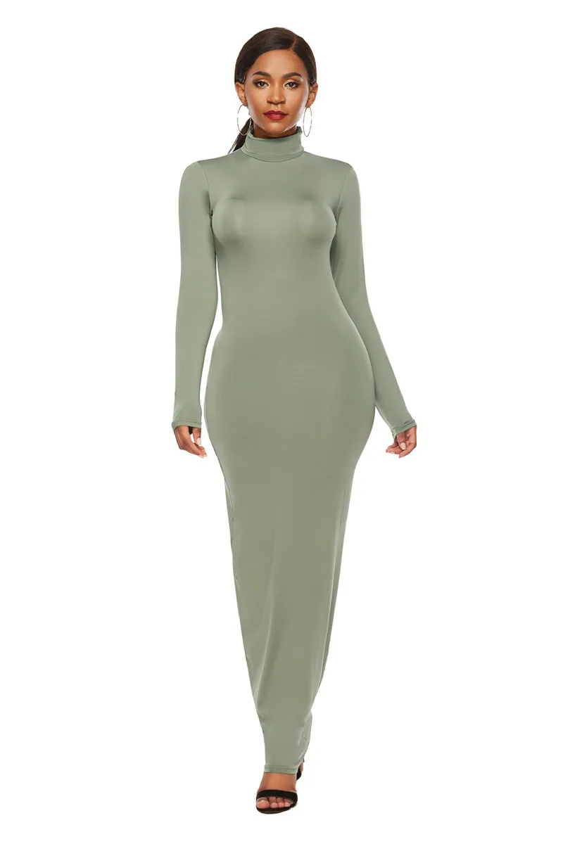 Новинка, летнее женское длинное платье с длинным рукавом и круглым вырезом, повседневное черное однотонное платье макси, женское винтажное платье - Цвет: YD5231 Green