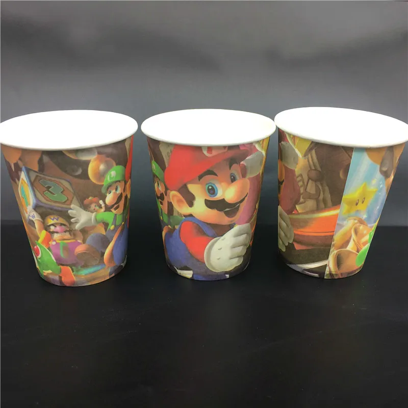 6pcs Super Mario theme paper cup cups tableware for kids birthday Party decoration drinking cups