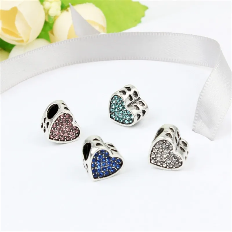 

Retro Crystal Love DIY Jewelry Charms Beads Fit Pandoraa Bracelet & Necklaces Pendant Authentic Beads Jewelry Making Women Gifts