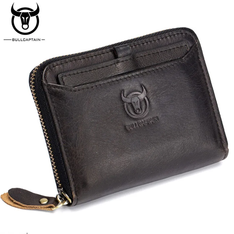 

BULLCAPTAIN 2018 New Arrival Mens Wallet Cowhide Coin Purse Slim RFID Carteira Designer Brand Wallet clutch leather wallet