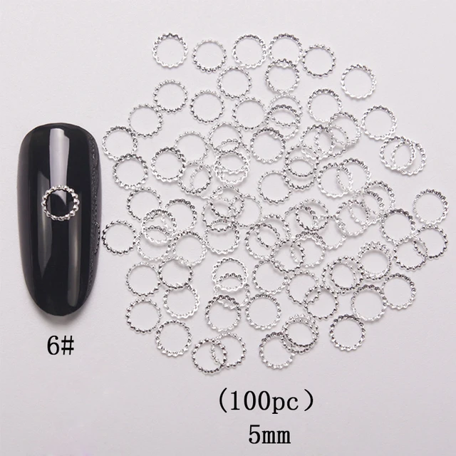 HNUIX 100 pcs new 3d nail art deco silver mini japan gold alloy hollow rivet hardware tools kawaii circle nail Silvery5mm