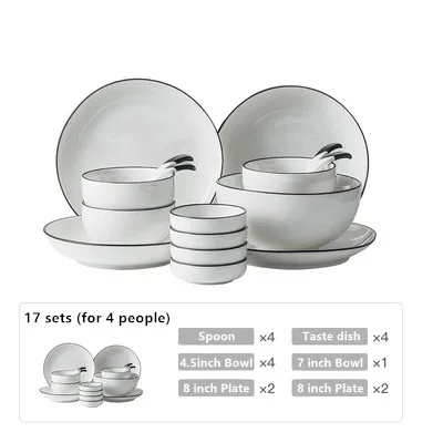 17sets(for 4 people) Скандинавский простой набор посуды для нескольких человек, набор керамической посуды для дома, креативное блюдо для супа, миска для риса, тарелка, палочки для еды - Цвет: 17sets(for 4 people)
