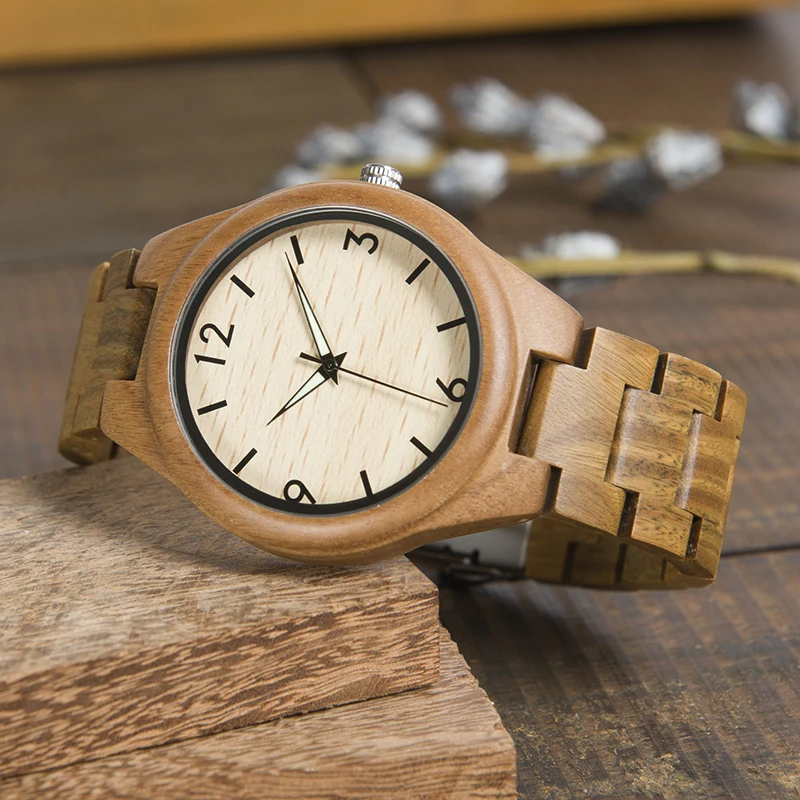 BOBO BIRD L-I18 Watch Male Fluorescent Hands Green Sandalwood Band Men-sized Clock Fragrant Watch Men Montre OEM
