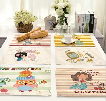 

4Pcs/lot Printed Linen Placemat Place mat Table Mat cartoon lovely polyester Dinner Coaster Home textile Dec wholesale FG682