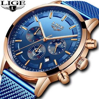 

2019 LIGE Relogio masculino Mens Watches Top Brand Chronograph Gift Casual Luxury Waterproof Quartz Watch For Men's Sport Watch