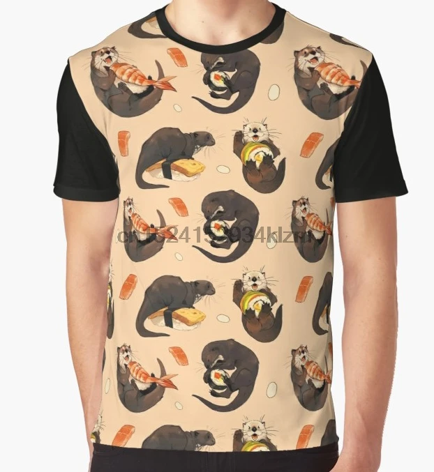 

All Over Print T-Shirt Men Funy tshirt Tiny otters and their sushi Short Sleeve O-Neck Tops Tee women t shirt