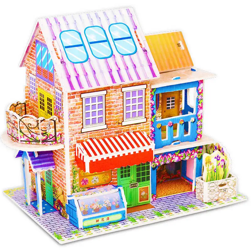 Children DIY 3D Assembled House Toy Manual House Simulation  Villa Puzzle Castle Building Fun Puzzle Foam Board For Kids Gift 7