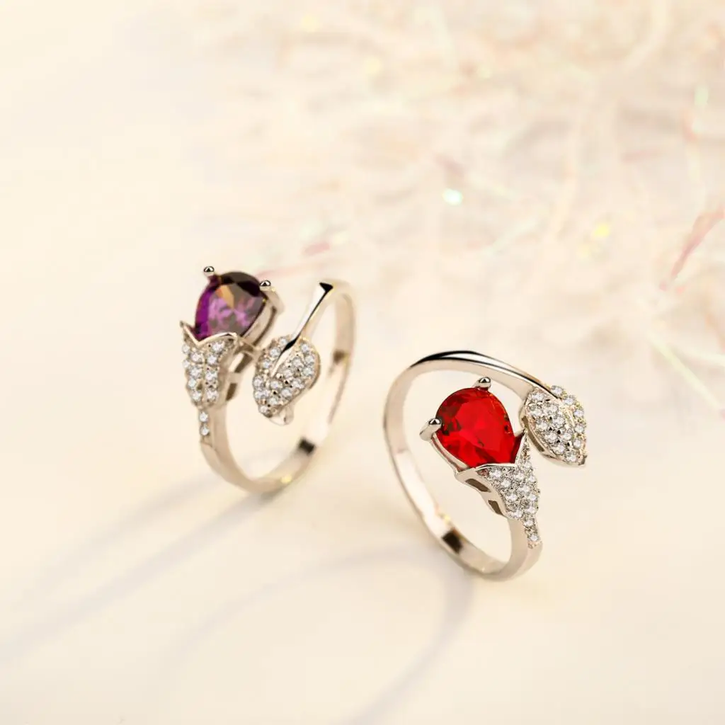 Europe vintage ways tulip flower leaf ring two color optional plant open ringin Rings from