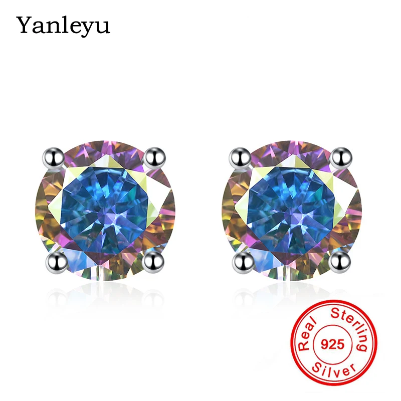

Yanleyu Classic 1ct Round Colorful Cubic Zirconia Stud Earrings for Women Men Genuine 925 Sterling Silver Fashion Jewelry PE039