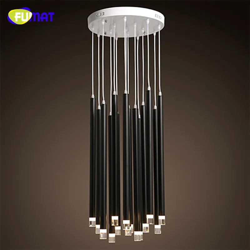 

FUMAT Nordic Modern LED Ceiling Lamp for High Ceiling Light Fixtures Indoor Lighting Metal Long Cylinder Ceiling Light Black