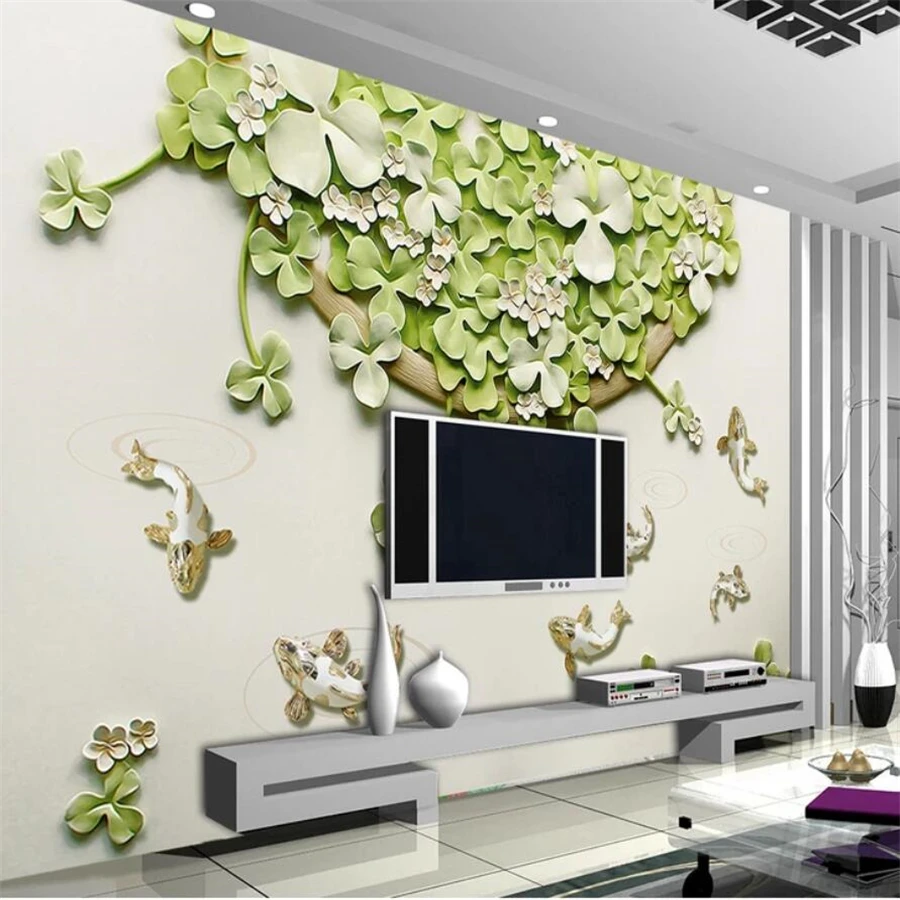 

beibehang Custom wallpaper 3d photo mural embossed simple clover mural TV background wall papers for living room papel de parede