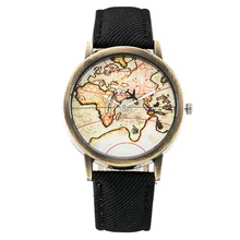 Reloj de manera Mujeres Plane Mapa Del Mundo Reloj de Pulsera Banda de Tela de Mezclilla Hombres Reloj de Cuarzo Ocasional Reloj Deportivo Relogios Reloj Relojs 1968