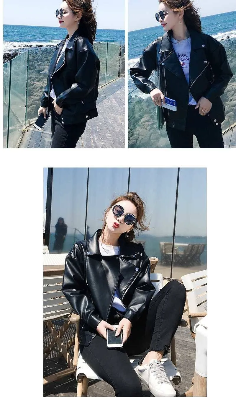 Женская кожаная мотоциклетная куртка большого размера, женская короткая байкерская куртка на весну и осень, Корейская женская уличная одежда в американском стиле, верхняя одежда