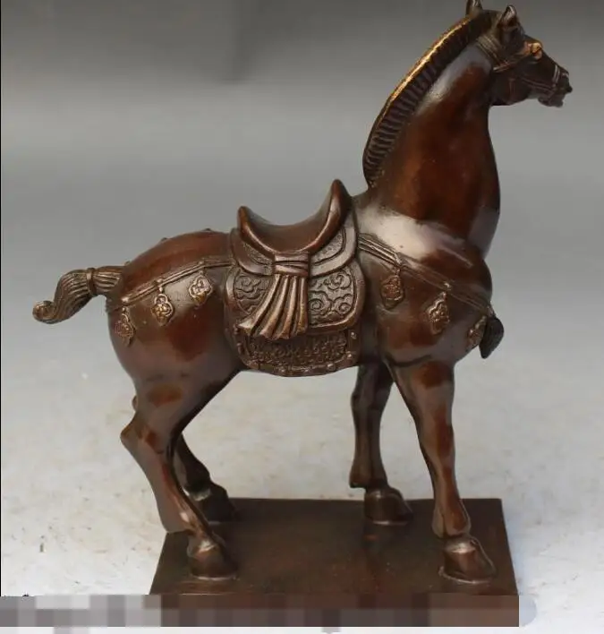

S1915 7" Chinese Fengshui Bronze Zodiac Year War Tang Horses Horse Animal Sculpture