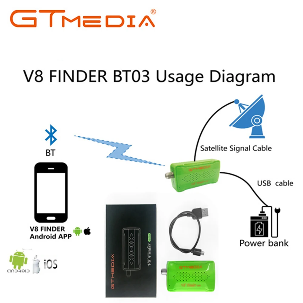 

Freesat/GTmedia V8 BT03 Satellite Finder HD 1080p SatFinder DVB-S2 Bluetooth Control via Android i phone for HD Signal