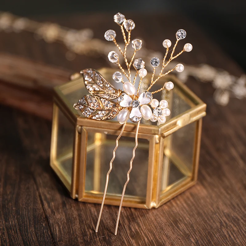 

1PC Gold Pearl Crystal Hairpins And Sticks For Wedding Hair Accessories Bridal Handmade Tiara Women Hair Jewelry Wholesale
